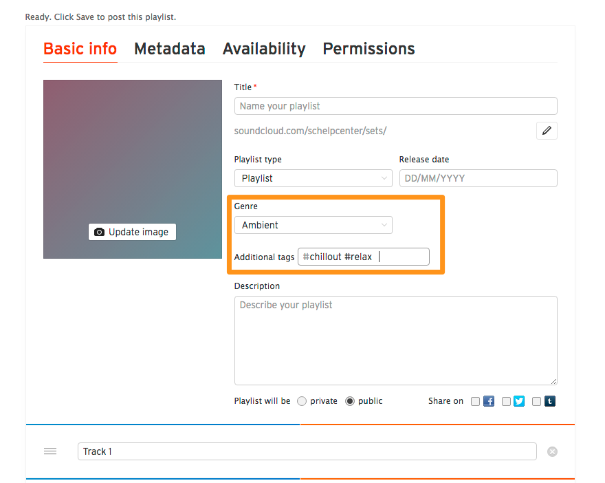 Adding a genre and tags when uploading a playlist – SoundCloud